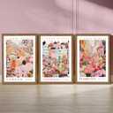Floral Wall Art Set of 3, Colorful Flower Market Canvas Wall Decor Paintings, Pink Wildflower Botanical Posters Prints Pictures Artwork for Bedroom Living Room 16x24 Inch Wood Framed, 24L" x 16W"
