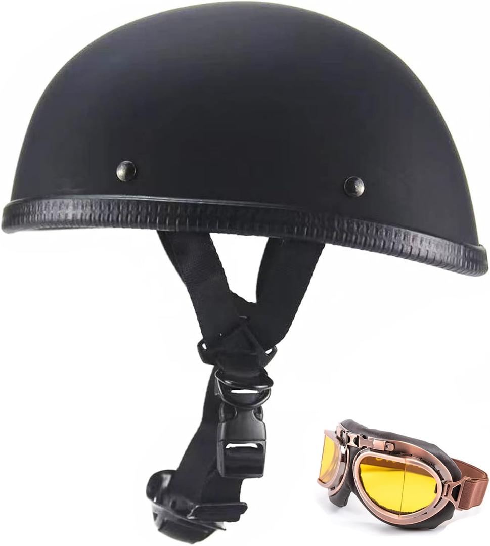 Motorcycle Half Helmet, DOT Approved Adult Men Women Retro Open Face Bike-Helmets, Bicycle/Skateboard Helmet for Adults, Bike, Skate, Scooter, Longboard Half Shell Helmet (Matte Black+Y, Small)