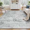 Washable Area Rugs 9x12 Living Room, Large Soft Faux Wool Cozy Bedroom Dining Room Floor Carpets, Neutral Retro Distressed Non Slip Grey White Rug for Inside House Office Decor