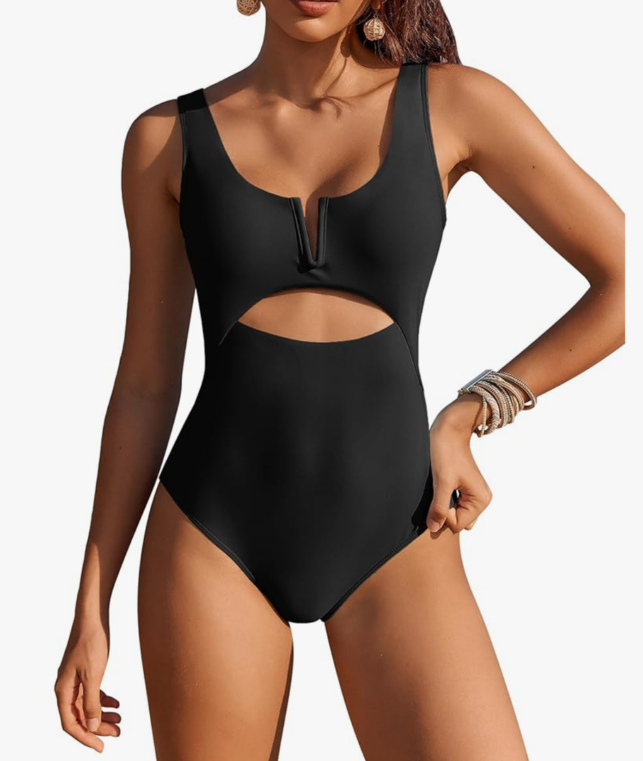 AI'MAGE Womens One Piece Swimsuits Tummy Control Bathing Suit 2025 Cutout High Waisted V Neck Monokini Swimwear L