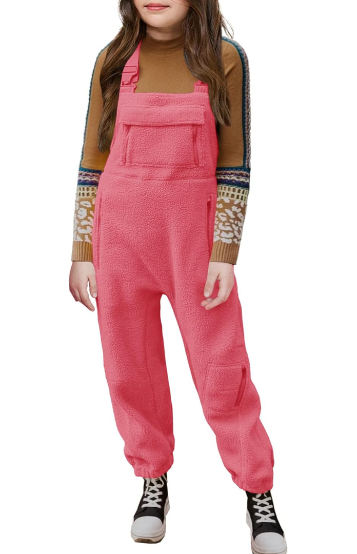 Meikulo Girls Fleece Overalls Kids Warm Winter Loose Casual Jumpsuits with Pockets 10-12Y