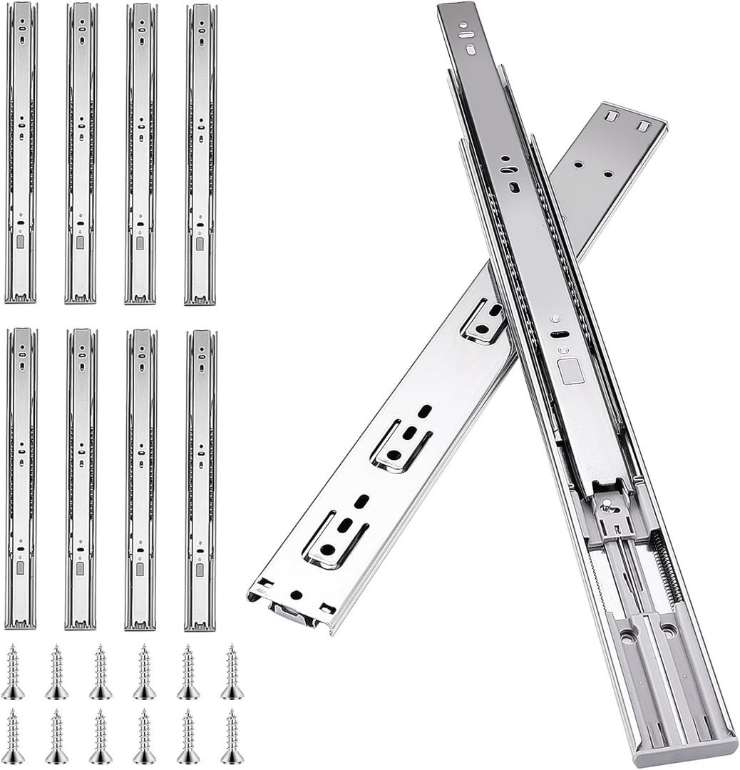 18 inch Drawer Slides 4 Pairs (8pcs) Soft Self Close Full Extension Ball Bearing Drawer Rails Side Mount Metal Dresser Runners for File Cabinet Trash Can Kitchen Wardrobe Glides 18" 100 LB Capacity
