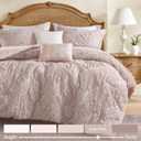 Madison Park Shabby Chic Comforter Set 5-Piece Queen Size, Puffy Seersucker Textured Grid Pattern Boho Bedding, Dusty Pink Plaid Comforter with 2 Shams & 2 Decorative Pillows