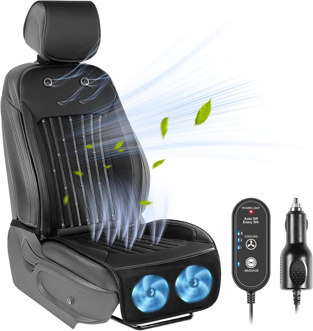 Paffenery 2026 Upgraded Cooling Car Seat Cover Front Seat, 12V-24V Ventilated Cooling Car Seat Cushion, Cooled Seat Cover for Car SUV Truck Universal Fit, Midnight Black