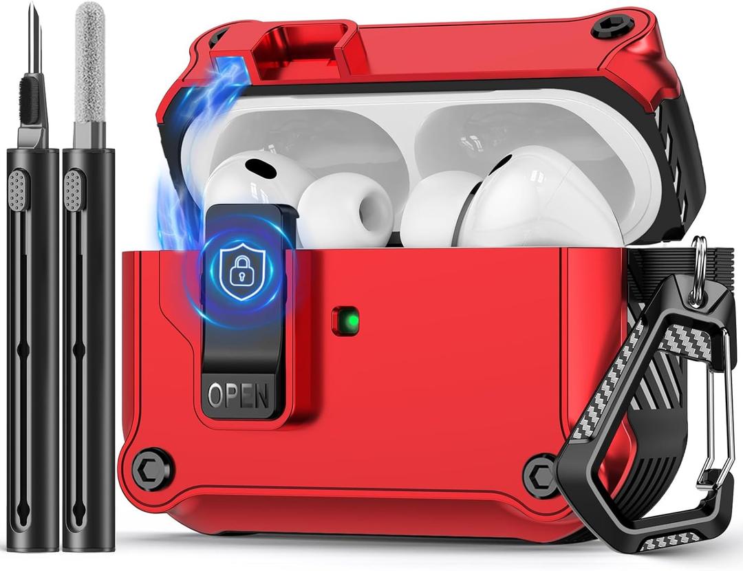 Compatible with AirPods Pro 2nd/1st Case,Magnetic Automatic Lock with Cleaning Kit,Compatible with Magsafe Cover -red
