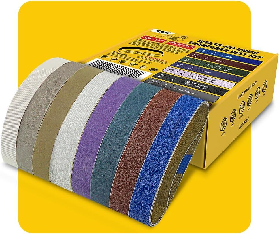 47-Piece 3/ 4" x 12" Knife Sharpener Sanding Belt Kit for Work Sharp WSKTS-KO, Multiple Grits