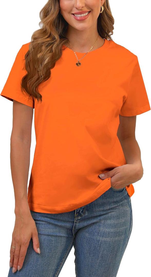 Cotton Basic T Shirts for Women,Crew Neck Short Sleeve Summer Shirts,Solid Loose Fit Tshirt, Plain Workout Tops, Undershirts (XL)