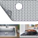 GUUKIN Sink Protectors for Kitchen Sink, 26''x 14'' Silicone Kitchen Sink Mat Grid for Bottom of Farmhouse Stainless Steel Porcelain Sink with Rear Drain (Grey)