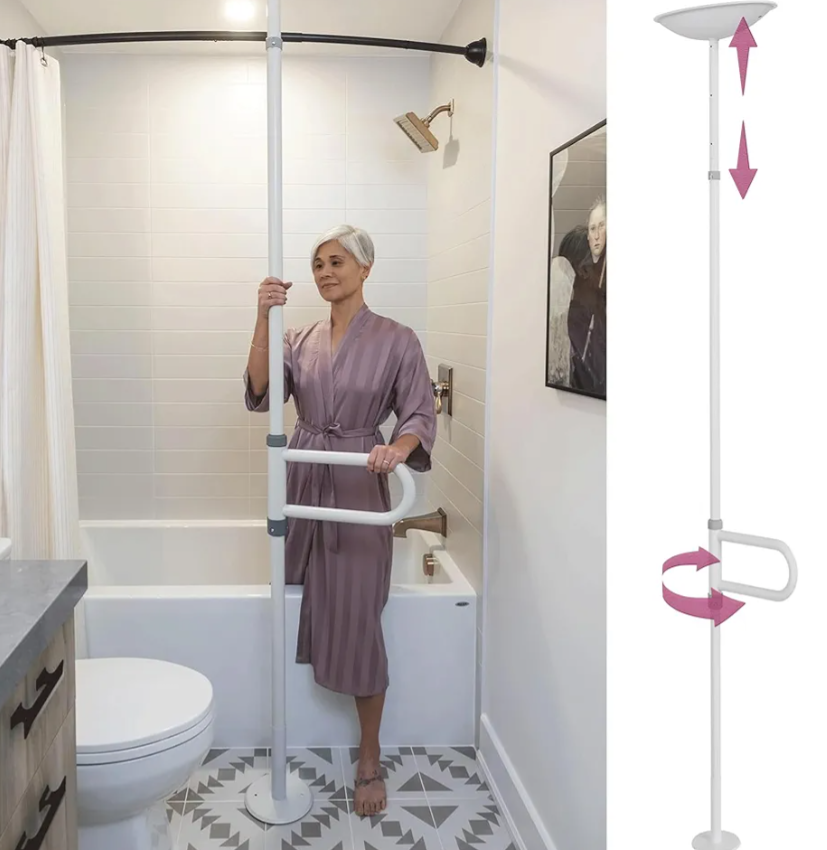 HEALTHCRAFT uPole with Pivot Bar (7-10 Feet) Transfer Pole for Seniors, Floor to Ceiling Grab Bar Tension-Mounted, Toilet Safety Grab Handle for Elderly, Bedroom Support Rail (300 Lb. Capacity)