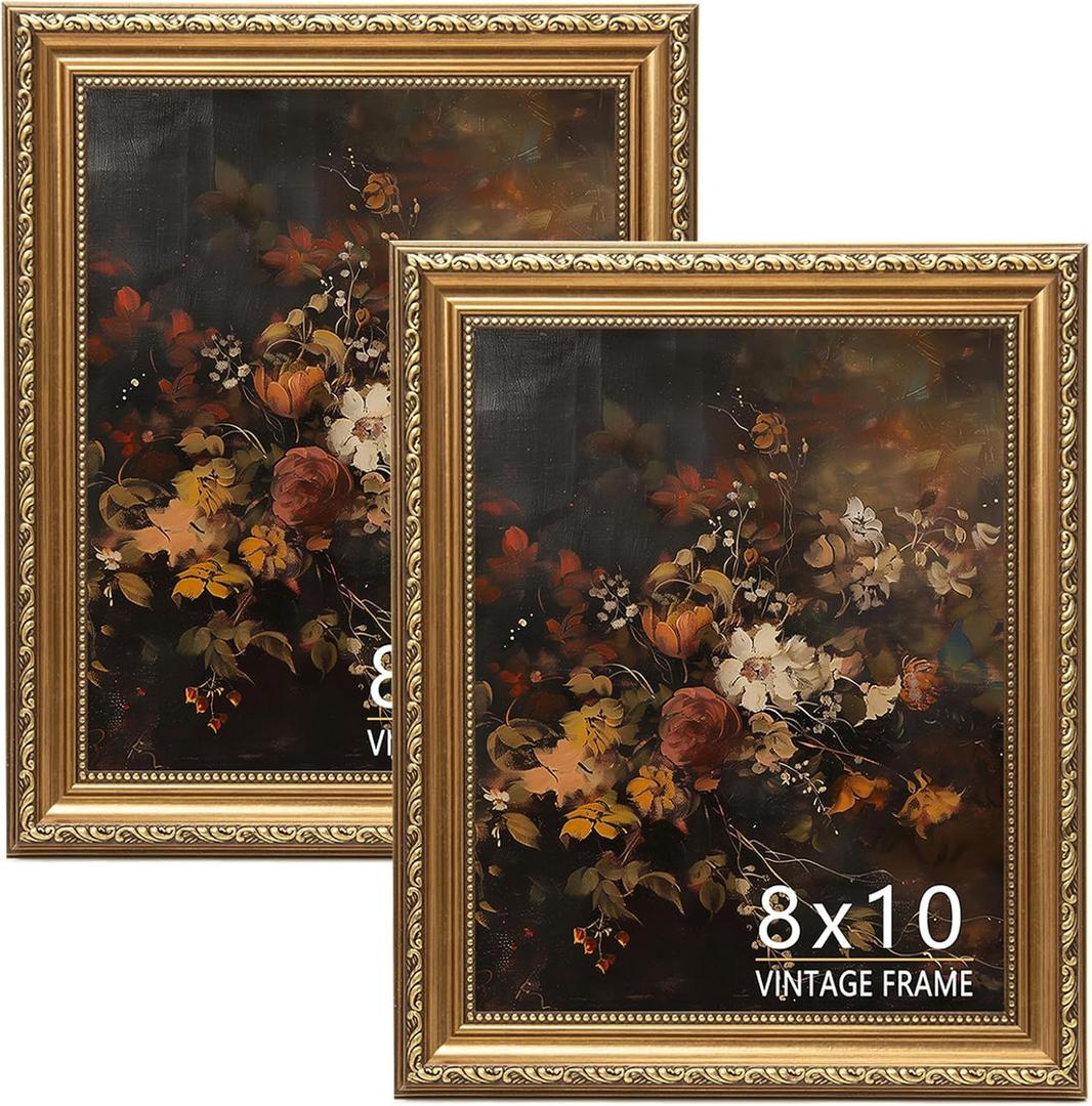 8x10 Picture Frame, Vintage Bronze Gold Picture Frame for Tabletop & Wall Mount, Antique Photo Frame 8 x 10 for Living Room, Bedroom, Office or Gallery Wall, Retro Home Decor Gift - 2 Pack