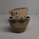 Brown And White Woven Basket Bag 2Pcs
