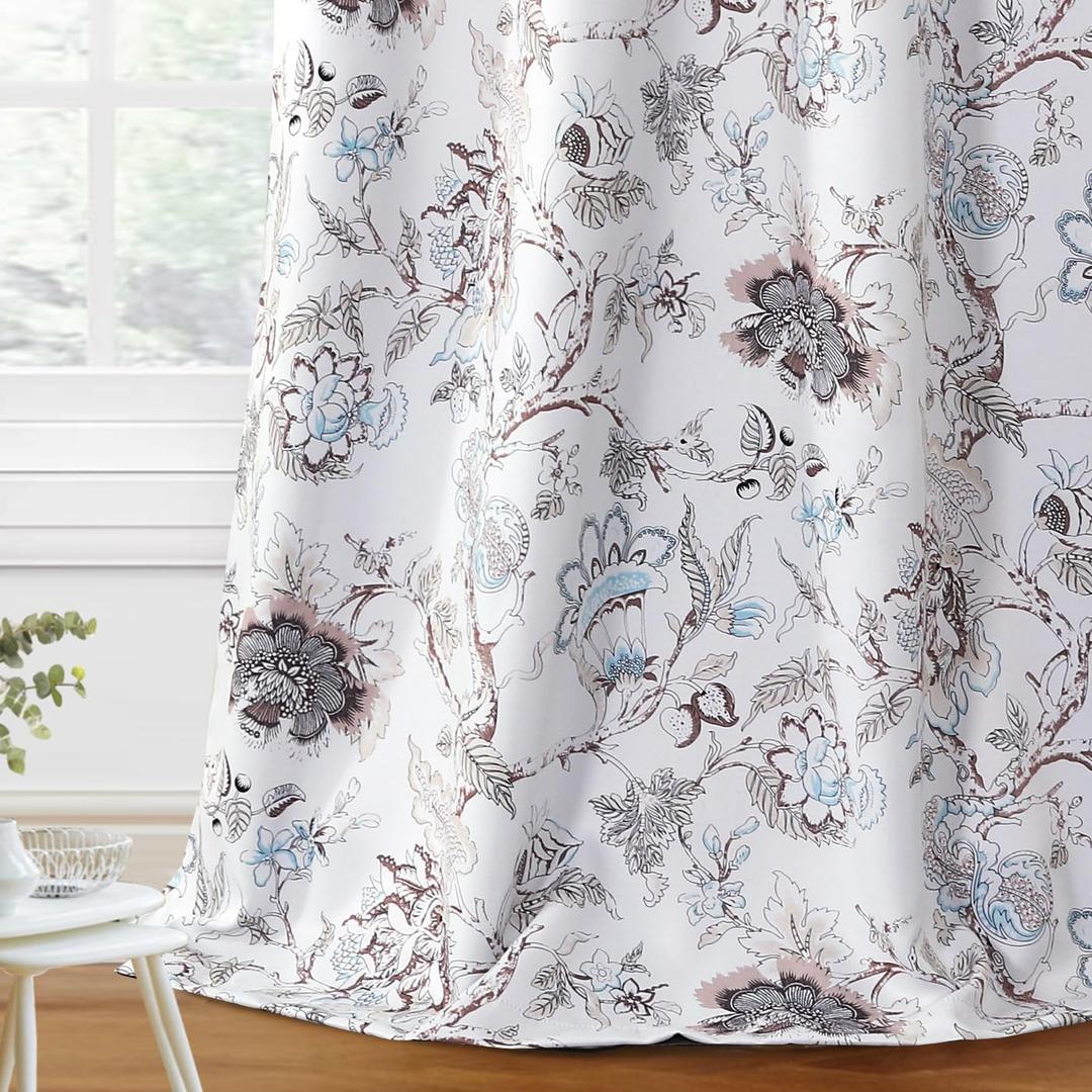 H.VERSAILTEX Blackout Curtains 108 Inch Length 2 Panels Set Floral Print Curtain Drapes for Living Room Thermal Insulated Grommet Window Curtain for Bedroom - Traditional Floral in Brown and Soft Teal
