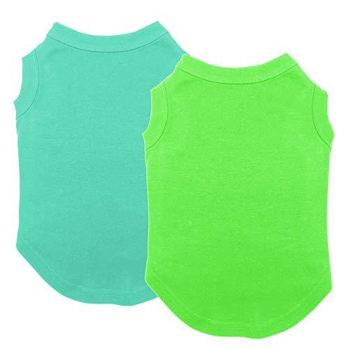 Chol&Vivi Dog Clothes Shirts, 2pcs Shirt for Large Size Dog, Blank Pet Cotton Sleeveless Apparel Soft and Lightweight, Tank Top for All Breeds, Light Blue and Green, XX-Large