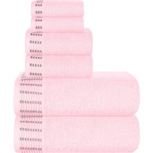 MALLONI HOME Ultra Soft 6 Pack Cotton Towel Set, Contains 2 Bath Towels 28x55 inch, 2 Hand Towels 16x24 inch & 2 Wash Coths 12x12 inch, Ideal Everyday use, Compact & Lightweight - Pink