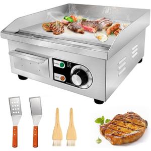 14" Commercial Electric Griddle,Electric Countertop Flat Top Griddle,110V 1500W Electric Flat Top Grill,Non-Stick Restaurant Teppanyaki Stainless Steel Grill,Adjustable Temperature Control