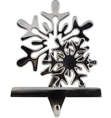 Silver Snowflake Christmas Stocking Holders for Mantle Stocking Hangers Set of 2 Stocking Hooks Fireplace Mantel Decor