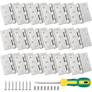 18 Pack 4" x 4" Heavy Duty Stainless Steel Door Hinges, Ball Bearing Door Hinges with Square Corners for Interior and Exterior Doors, Includes Screwdriver and Screws
