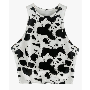Women's Cow Print Tank Top Sleeveless Crewneck Fitted Crop Tops Summer Cowgirl Vest XS