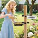 Bird Feeder for Railing Pole, Bird Feeding Station with Metal Mesh Food Tray and Water Bowls Adjustable 2.7" Pole Hummingbird Feeders for Outside Birdbaths Birdfeeder Fences Deck