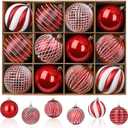 SHareconn 80mm Christmas Balls Ornaments,12PCS Colored Shatterproof Plastic Decorative Hanging Tree Decorations Baubles Set for Xmas Tree Decor Holiday Party Wedding Decoration with Lanyard, Red&White (8CM)