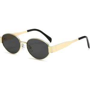 AIEYEZO Retro Oval Sunglasses for Women Fashion Polarized Sun Glasses Oval Metal Frames UV400 Protection Lens (Gold/Grey)