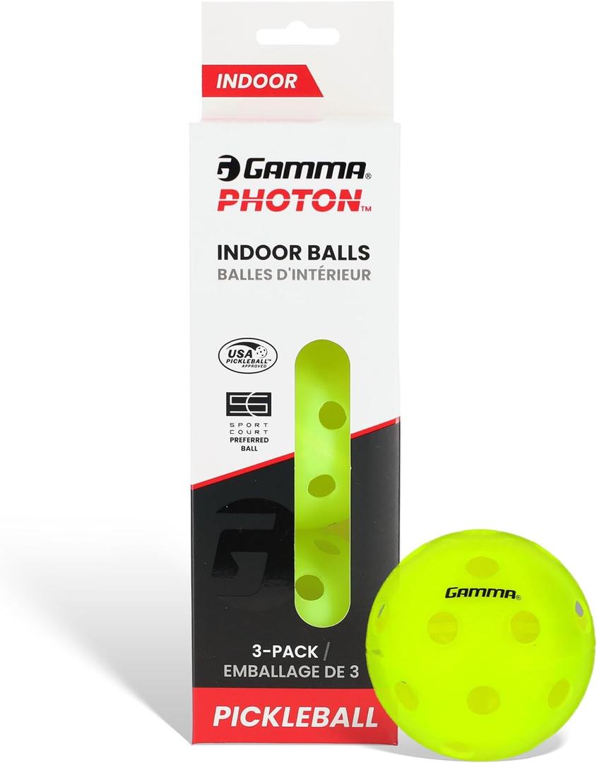 GAMMA Sports Photon Indoor Pickleball Balls, USAPA Approved, Pickleball Accessories, Pack of 3 (Yellow)