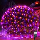 WBao Halloween Lights Outdoor 360LED 11.5ft x 6.9ft Halloween Net Lights with 8 Modes, Timer, Connectable, Waterproof & Dark Green Wire for Lawn, Bushes Outdoor Holiday Decorations, Orange Purple