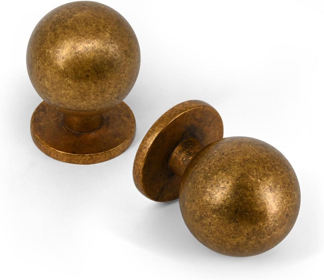 FILTA 10 Pack 1Inch(27mm) Diameter Round Solid Ball Antique Brass Cabinet Knobs Drawer Pulls Cabinet Hardware for Kitchen Cabinets and Bathroom Cabinets (Single Hole Knob)