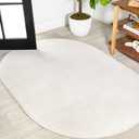 JONATHAN Y Haze Solid Low-Pile Cream 4x6 Oval Indoor Area Rug, Coastal,Bohemian,Minimalist,Classic, Easy-Cleaning for Living Room,Bedroom,Kitchen,Pet Friendly,Non-Shedding (SEU100T-4OV)