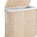 DUMOS Laundry Basket with Lid, 110L Wicker Laundry Hampers, Summer Sand