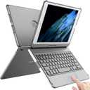 TQQ Touch for iPad 9th Generation Case with Keyboard (10.2", 2021), Multi-Touch Trackpad, 360° Rotatable Protective Cover for iPad Keyboard 9th/8th/7th Gen with Pencil Holder (Gray)