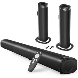 Puriom Sound Bar for Smart TV, 100W Sound Bar with Bluetooth 5.3/ARC/Opt/AUX Connect, 2-in-1 Detachable Home Soundbar, Home Theater Speaker & Bass Effect, for TV/PC/Projectors