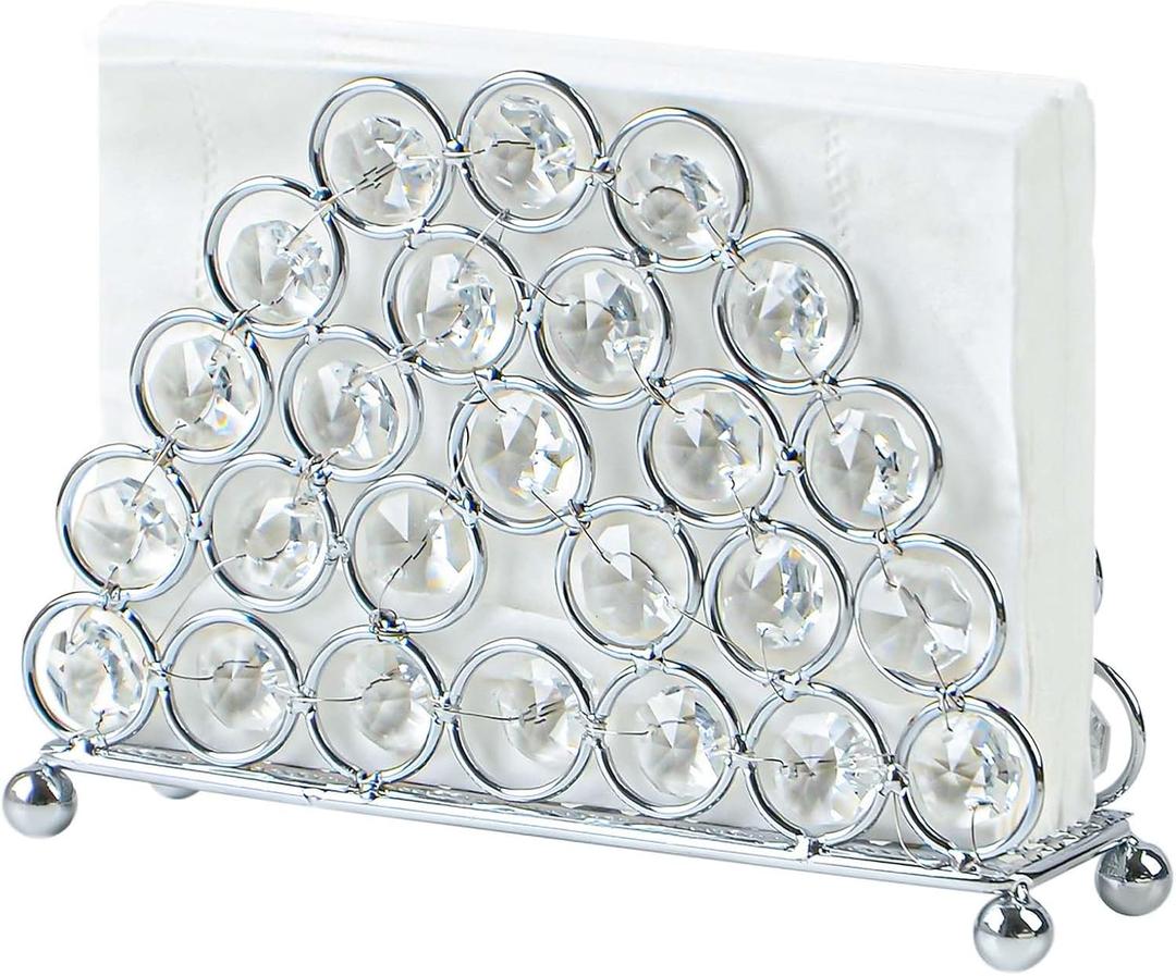Metal Crystal Napkin Holder, Vertical Design for Table, Photo Storage Rack (Silver, Medium-1pc)