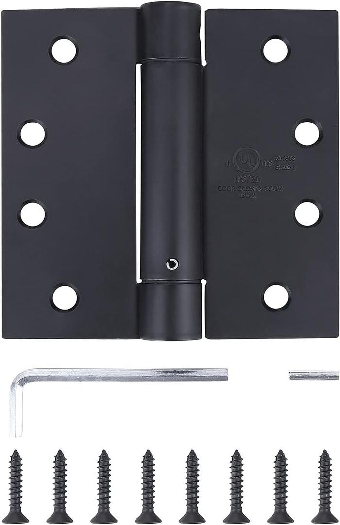 3 Pack - 4"x4" Residential Black Finish Reversible Self Closing Door Hinges - Squared Corners Auto Close Spring Hinge, Black Door Hinges
