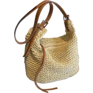 Gets Handwoven Round Rattan Bag Straw Crossbody Shoulder Bag for Women Bohemian Straw Tote Bag Beach Carrying Handbag (887866 Beige)