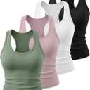 HOPLYNN 4 Pack Women's Racerback Workout Tank Top Crop Athletic Running Gym Yoga Active Sports Tops Shirts for Women