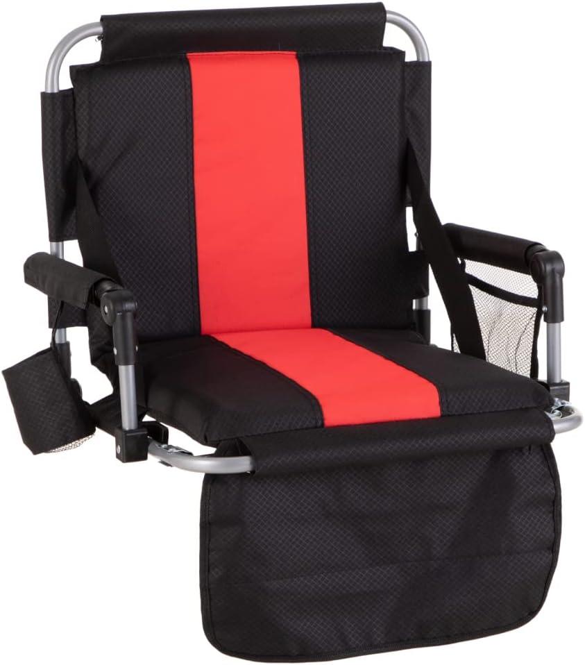HIGH POINT SPORTS Foldable Stadium Seat Portable Folding Stadium Chairs Padded Bleacher Seat Cushion Bleacher Chair with Armrest and Cup Holder (Black-red)