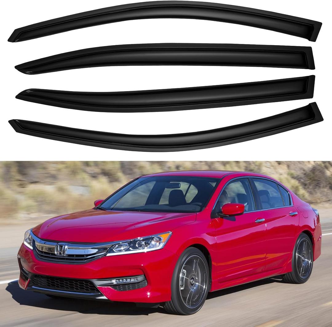 YQAUTEC Window Visors Rain Guards Shield for 2008-2017 Honda Accord, Out-Channel Window Vent Wind Deflectors Visors Shades for 08-17 Accord 4Door Sedan