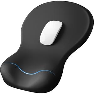 Ergonomic Mouse Pad with Wrist Rest, Black Mousepad with Wrist Support for Desk, Non-Slip Hard Base Mouse Pads, Portable for Office/Home/Travel Work (11.8L x 8W inches)