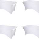 BRILLMAX 4 Pack White Spandex Table Covers for 6 Ft Rectangle Tables - 180 GSM Thick Stretch Tablecloth Fitted, Reinforced Foot Pockets, Wrinkle Free Cloth for Wedding Banquet Party Trade Show