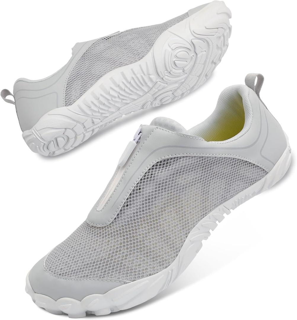 Scurtain Unisex Mens Womens Water Shoes Athletic Sports Aqua Shoes Barefoot Hiking Water Shoes Quick Dry Yoga Pool Swim Surf Beach Walking Shoes with Zipper (Grey) Size 7 women/6 men
