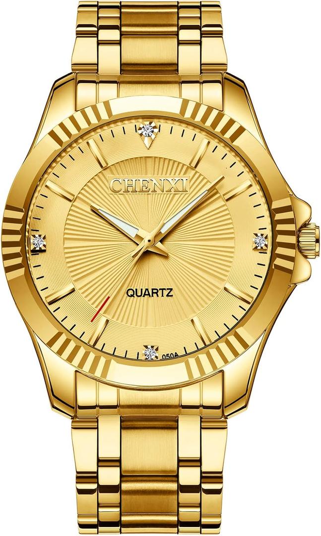 DREAMING Q&P Fq-005 Classic Style Gold Stainless Steel Mens Wrist Watches with Crystals for Man