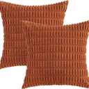 MIULEE Pack of 2 Rust Corduroy Decorative Pillow Covers 20x20 Inch Soft Boho Striped Throw Pillow Covers Modern Farmhouse Home Decor for Summer Sofa Living Room Couch Bed