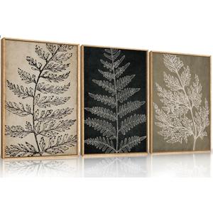 KAIRNE Framed Botanical Wall Art set, Black Tan Canvas Plant Wall Decor, Minimalist Wall Painting, Abstact Modern Fern Leaf Artwork for Living room, Bedroom, Farmhouse, Dinning Room, Office-16 x24 x3 (24L" x 16W")