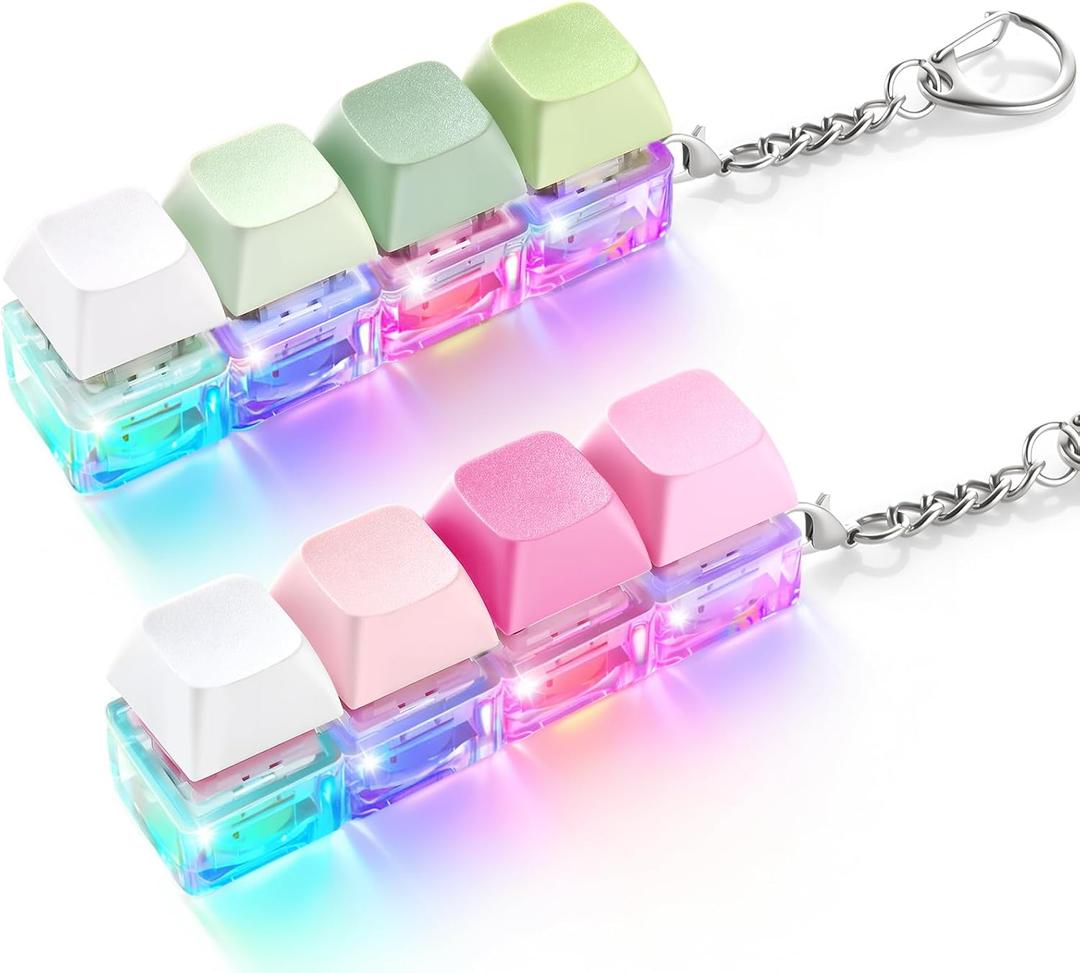 2 Pack Keyboard Fidget Toy Light Up Clicky & Silent Keyboard Clicker Fidget Keychain Quiet Fidget Toys for Adults, Sensory Toy for Boost Focus & Calm Anxiety at Work, Travel Stress Relief Gifts