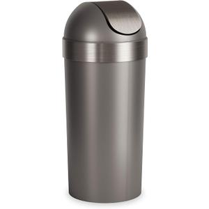 Umbra Venti Kitchen Trash Can with Swing Top Lid, Large 16-Gallon (62 L) Capacity, Pewter
