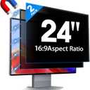 2 Pack Hidden Design Magnetic Computer Privacy Screen 24 inch, Removable Screen Filter for Frameless Monitor 16:9 Widescreen, Anti Blue Light Privacy Shield, Anti-Glare Protector