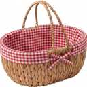 Large Picnic Basket with Handles, Handwoven Water Hyacinth with Removable and Washable Lining, Oval Basket for Camping, Outdoor, Gift, Home Decor, Red