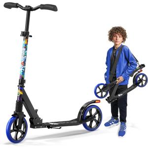Kick Scooter for Ages 6+, for Kids, Teens, and Adults, Max Load 240 LBS, Foldable, 8-inch Big Wheels for Kids and Adults, with Kickstand, 3 Adjustable Levels, Child Safety Approved, Tree