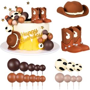 PCTCSHQ21Pcs Cowboy Cake Topper Cowboy Hat Boot Balls Cake Decorations Western Theme Birthday Baby Shower Party Decoration (Brown)
